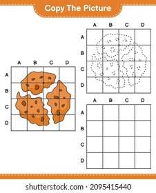 Copy the picture, copy the picture of Cookie using grid lines. Educational children game, printable worksheet, vector illustration