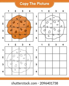 Copy the picture, copy the picture of Cookie using grid lines. Educational children game, printable worksheet, vector illustration