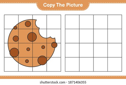 Copy the picture, copy the picture of Cookies using grid lines. Educational children game, printable worksheet, vector illustration