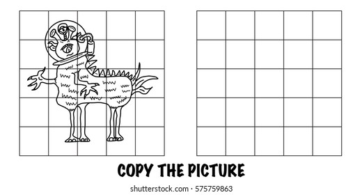 Copy the picture. Crazy alien monster. An educational, fun activity for children to help improve their drawing skills.