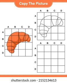 Copy the picture, copy the picture of Croissant using grid lines. Educational children game, printable worksheet, vector illustration