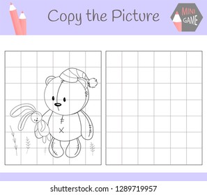 Copy the picture: cute bear coloring Book. Educational game for children. Vector illustration