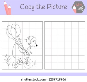 Copy the picture: cute bear coloring Book. Educational game for children. Vector illustration