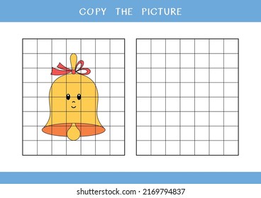 Copy the picture of cute christmas bell. Simple educational game for kids. Vector worksheet