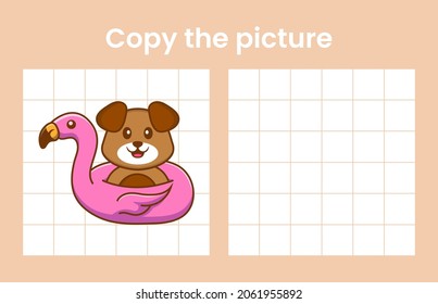 Copy the picture of a cute dog. Educational game for children. Cartoon vector illustration