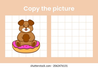 Copia la foto de un perro lindo. Juego educativo para niños. Ilustración vectorial de dibujos animados