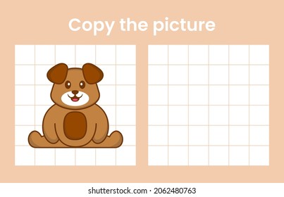 Copy the picture of a cute dog. Educational game for children. Cartoon vector illustration