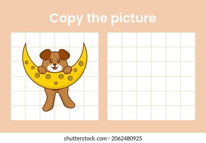 Copy the picture of a cute dog. Educational game for children. Cartoon vector illustration