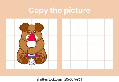 Copy the picture of a cute dog. Educational game for children. Cartoon vector illustration
