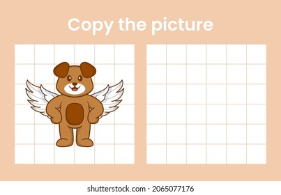 Copy the picture of a cute dog. Educational game for children. Cartoon vector illustration