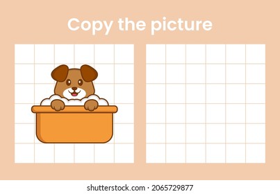 Copy the picture of a cute dog. Educational game for children. Cartoon vector illustration