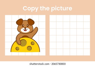 Kopieren Sie das Bild eines süßen Hundes. Erziehungsspiel für Kinder. Cartoon-Vektorgrafik