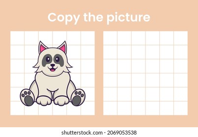 Copy the picture of a cute dog. Educational game for children. Cartoon vector illustration