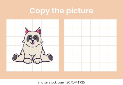 Copy the picture of a cute dog. Educational game for children. Cartoon vector illustration