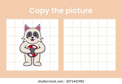 Copia la foto de un perro lindo. Juego educativo para niños. Ilustración vectorial de dibujos animados