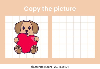 Copy the picture of a cute dog. Educational game for children. Cartoon vector illustration