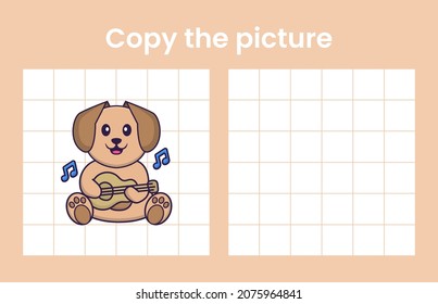 Copy the picture of a cute dog. Educational game for children. Cartoon vector illustration
