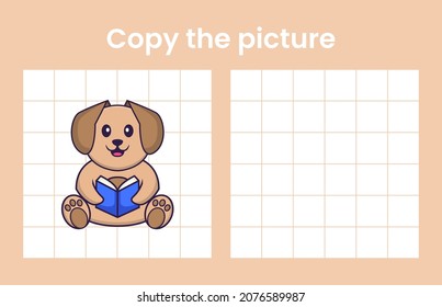 Copia la foto de un perro lindo. Juego educativo para niños. Ilustración vectorial de dibujos animados