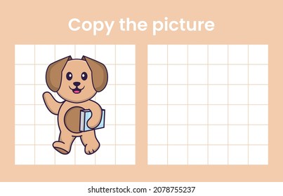 Copy the picture of a cute dog. Educational game for children. Cartoon vector illustration