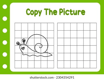 copy the picture of cute snail. kids puzzle game