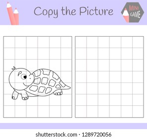 Copy the picture: cute turtle. coloring Book. Educational game for children. Vector illustration
