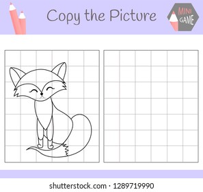 Copy the picture: dear Fox. Coloring book. Educational game for children. Vector illustration