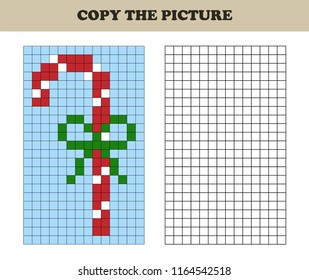 Copy the picture. Drawing kids activity. Educational game for preschool children. Christmas candy.