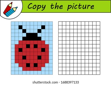 Copy The Picture. Drawing Kids Activity. Educational Game For Preschool Children. Insect. Ladybug. 