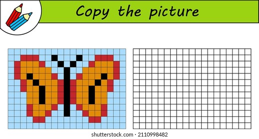 Copy The Picture. Drawing Kids Activity. Educational Game For Preschool Children. Insect. Butterfly