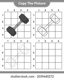 Copy the picture, copy the picture of Dumbbell using grid lines. Educational children game, printable worksheet, vector illustration