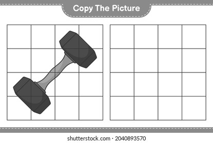 Copy the picture, copy the picture of Dumbbell using grid lines. Educational children game, printable worksheet, vector illustration