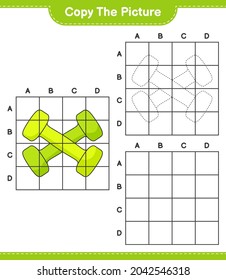 Copy the picture, copy the picture of Dumbbell using grid lines. Educational children game, printable worksheet, vector illustration