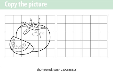 Copy the picture, education game for children. Fruits and vegetables, tomato