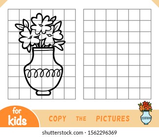 Copy the picture, education game for children, Vase and flowers