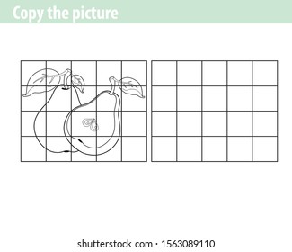 Copy the picture. Education game for children.  Drawing kids activity. Pear.