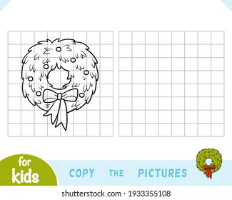 Copy the picture, education game for children, Christmas wreath