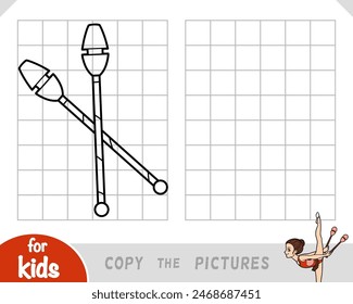 Copy the picture, education game for children, Rhythmic gymnastic juggling clubs