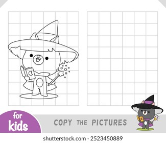 Copy the picture, education game for children, Cute wizard cat with magic wand