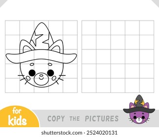 Copy the picture, education game for children, Cute cat with wizard hat