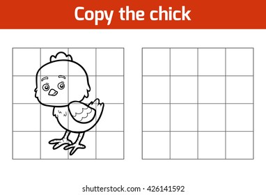 Copy the picture, education game for children. Animal characters, chick
