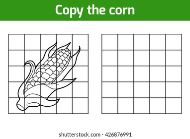 Copy the picture, education game for children. Fruits and vegetables, corn