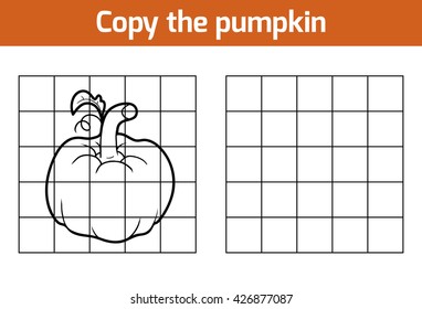 Copy the picture, education game for children. Fruits and vegetables, pumpkin