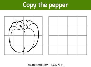 Copy the picture, education game for children. Fruits and vegetables, pepper