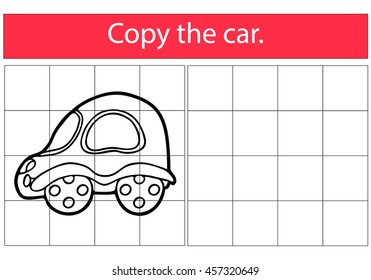 Copy the picture, education game for  children. Toys, car.