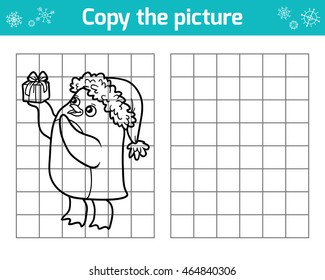 Copy the picture, education game for children. Christmas character, little penguin