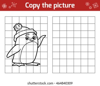 Copy the picture, education game for children. Christmas character, little penguin