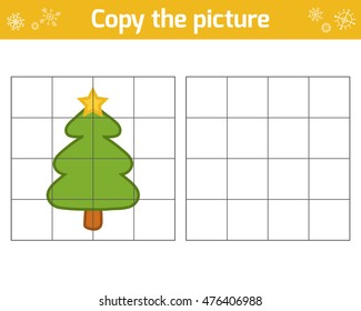 Copy the picture, education game for children, Christmas tree