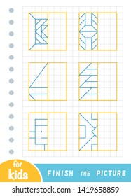Copy the picture, educational game for children. Finish the picture by dots.