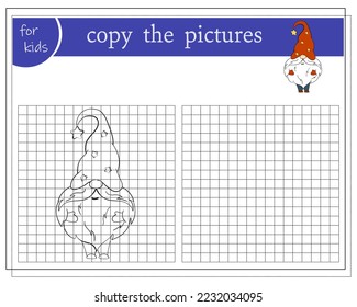 Copy the picture, educational games for children. Cartoon Christmas Gnome.