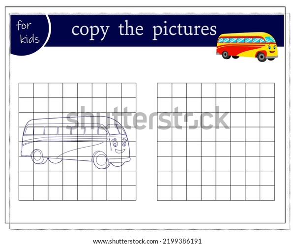 Copy the picture,\
educational games for children, cartoon bus. vector isolated on a\
white background.